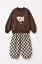 Unisex Kids' Cow Print Brown Sweatshirt and Checker Print Sweatpants Set