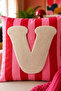 Punch Embroidered Throw Pillow Cover - 43*43 cm - Pink Letter V - Pnk001 - 2