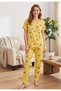 Women's Milan Long Chick Patterned Short Sleeve 100% Cotton Crew Neck Pajama Set