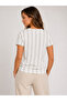 Women's V-Neck Short Sleeve Striped T-Shirt - 3