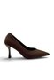 Center-Stitched Thin Heeled Shoes Stiletto Light Brown Satin 9 cm - 6