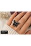 Silver Color Metal Ring with Black Butterfly Figure – Elegant and Stylish Women's Accessory