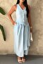 Blue Side Belted Dress with Button Detail - 4