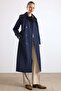 Cape Detailed Double-Breasted Water-Repellent Trench Coat Dark Blue 6890 - 6