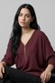 Runou Zipper Detailed Batwing Three-Quarter Sleeve Jacquard Knitted Women's Blouse & Combed Cotton Blouse - Burgundy - 5