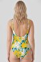 Egyptian Accessory Double Breasted Plus Size Swimsuit Yellow Floral Pattern - 2