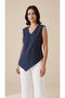 Women's Navy Blue Double-Breasted Collar Sleeveless Asymmetrical Blouse