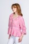 Women's Summer Pink Lace Collar Ruffle and Waist Tulle Lace Detailed Blouse Shirt 70073
