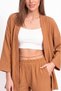 Women's Wrinkled Fabric Comfortable Fit Two-Piece Kimono Set with Shorts Beige - 7