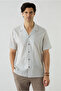 Short Sleeve Regular Fit Apaş Collar Patterned 100% Cotton Shirt