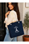 My Heart Is in Paris 46X42Cm Large Size Denim (Jeans) Fabric Bag with Zipper, Inner Pocket and Lining - 2