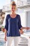 Italian Navy Blue Lace Collar 3/4 Sleeve Elastic Waist Sequined Silk Woven Blouse 65 70 - 8