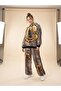 Trendy 3-Thread Brushed Fleece Tracksuit Set with Stone-Print Embroidery