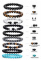 9-Piece Natural Stone Men's Bracelet Set 8mm - Onyx, Tiger's Eye, Lava, Hematite, Howlite, Crimped Turquoise