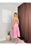 Women's Patterned Thin Strap Midi Dress with Gathered Waist Tie Detail - 4