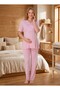 New Season Powder Double-Breasted Easy Breastfeeding Design Short Sleeve 100% Cotton Maternity Pajama Set - 8