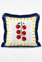 Italian Summer Themed Lemon Olive Tomato and Orange Patterned 4-Piece Fringed Throw Pillow Cover Set - 3