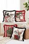 Winter Themed Snowman, Deer and Pine Tree Patterned 4-Piece Fringed Throw Pillow Cover Set - 2