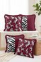 Set of 4 Fringed Throw Pillow Covers with Burgundy Zebra Pattern and Zebra Stripes - 2