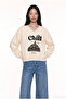 Chill Embroidered V-Neck Oversize Sweatshirt Beige - 3