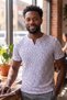 Red Navy Blue Flower Pattern Printed on White Summer Loose Fit Notch Collar Relaxed Cut T-Shirt Shirt - 2