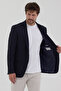 Elvio Men's Dark Navy - Brown Italian Striped Slim Fit Mono Collar Cotton Fabric Sport Blazer Jacket - 4