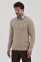 Pales Men's Light Mink Hair Braided 100% Cotton Crew Neck Sweater - 5