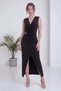 Women's Double Breasted Collar Gold Buckle Detailed Midi Length Evening Dress Brown, Black