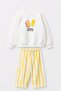 Unisex Kids Printed Ecru Sweatshirt and Yellow Striped Sweatpants Set - 2