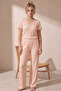 Light Salmon Lace Cotton Ribbed Camisole Knitted Pajama Set26120701 - 2