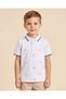 Boys White Fish Print Tipped Polo Shirt