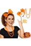 80S 90S Neon Orange Party Set – Necklace Earrings Crown (5492) - 2