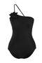 Black One-Shoulder Covered Floral Appliqué Regular Swimsuit Tbess26Ma00083 - 4