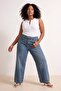 Mavi Kemerli Lastikli Yüksek Bel Geniş Paça Wide Leg %100 Pamuk Jeans TBBSS26CJ00053 - 2