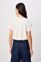 Ecru Polka Dot Regular Fit Gathered Balloon Crop Cotton Stretch Knitted T-Shirt Twoss26Ts00306 - 4