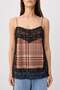 Çok Renkli Ekose Regular/Normal Kalıp V Yaka Kolsuz Dantel Detaylı Tül Örme Bluz TWOSS26BZ00756 - 3