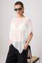 Ecru Plain Oversize Boat Neck Batwing Sleeve Sleeveless Cape Tulle Knitted Blouse Twoss26Bz01040 - 5