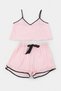 Powder Striped Piping and Ribbon/Bow Detail Woven Satin Shorts Pajama Set Thmss24Pt00089 - 2