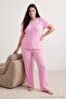 Pembe Çıtçıtlı Pointel Örme Büyük Beden Pijama Takımı TBBAW27AI00038