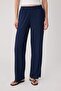 Siyah-Lacivert Düz Straight Normal Bel Boru Paça Scuba Krep Örme Pantolon TWOSS26PL00245 - 3