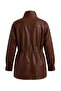 Kahverengi Oversize Kalıp Beli Ayarlanabilir Suni Deri Ceket Mont TWOAW27MO00047 - 8