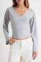 Gri Melanj Düz Fitted V Yaka İspanyol Kol Crop/Kısa Esnek Örme Bluz TWOAW27BZ00079 - 3