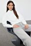 Ecru Thick Fleece Inside Hooded Comfortable Cut Crop Basic Knitted Sweatshirt TWOAW24SW00105