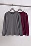 Antrasit Melanj-Bordo 2'li Paket %100 Pamuk Uzun Kol Regular/Normal Kesim T-Shirt TMNAW24TS00001 - 8