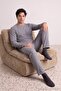 Gray Melange Regular Fit Pocket and Label Detailed Waffle Textured Knitted Pajama Set Tmnaw27Pt00025 - 3