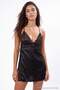 Siyah Saten Dantel ve Yırtmaç Detaylı İp Askılı Dokuma Babydoll/Fantezi Gecelik THMSS25CY00001 - 2