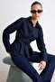 Koyu Mavi Az Esnek Peplum Fitted Denim Gömlek TWOAW27GO00054
