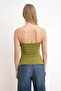Yağ Yeşili Pamuk Straplez Büzgü/Drape Detaylı Örme Bluz TWOSS25BZ00484 - 4