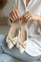Fita Bowknot Beige (4 cm Heel) Pointed Toe Heeled Shoes - 3