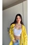 Women's Yellow Hooded Star Embroidered Pocketed Drawstring Cotton Linen Shirt Jacket - 7